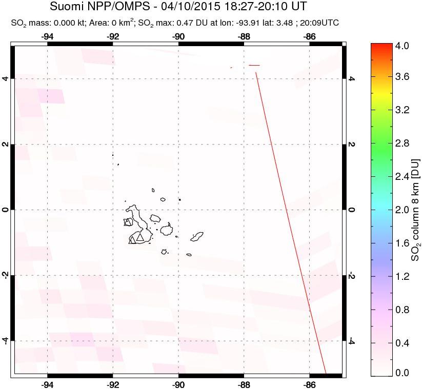 A sulfur dioxide image over Galápagos Islands on Apr 10, 2015.