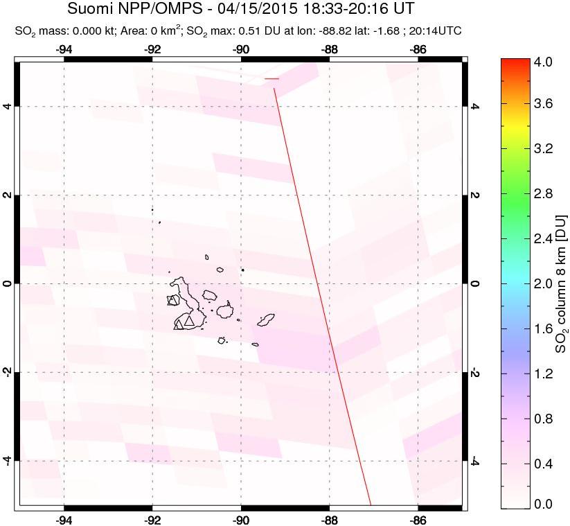 A sulfur dioxide image over Galápagos Islands on Apr 15, 2015.