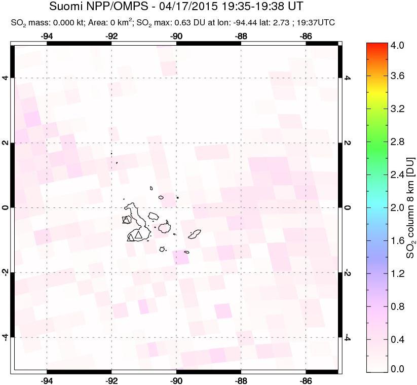 A sulfur dioxide image over Galápagos Islands on Apr 17, 2015.