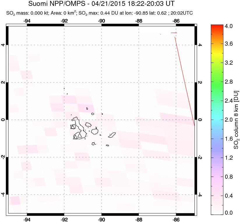A sulfur dioxide image over Galápagos Islands on Apr 21, 2015.
