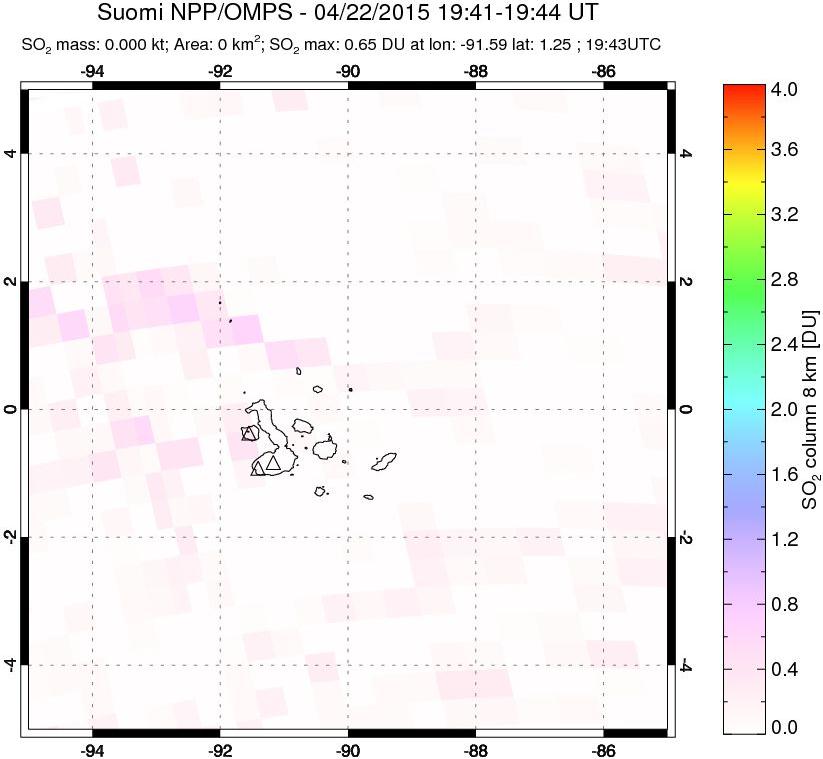 A sulfur dioxide image over Galápagos Islands on Apr 22, 2015.