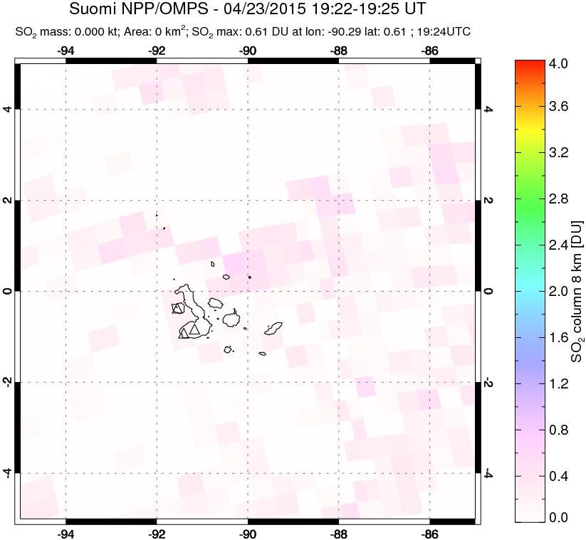 A sulfur dioxide image over Galápagos Islands on Apr 23, 2015.