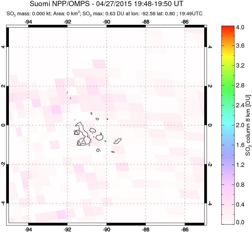 A sulfur dioxide image over Galápagos Islands on Apr 27, 2015.