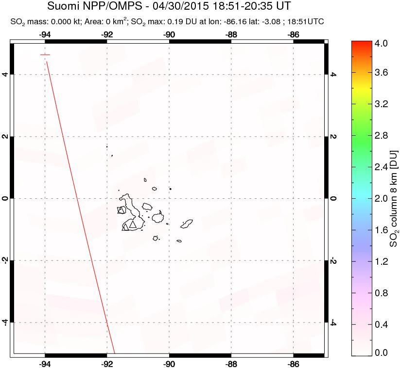A sulfur dioxide image over Galápagos Islands on Apr 30, 2015.