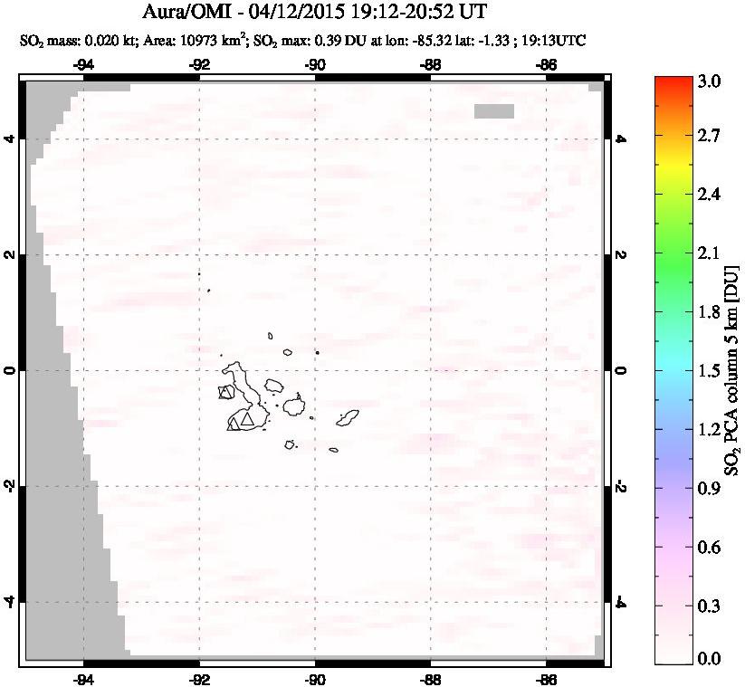 A sulfur dioxide image over Galápagos Islands on Apr 12, 2015.