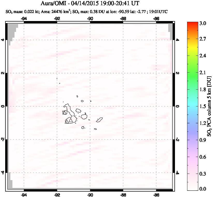 A sulfur dioxide image over Galápagos Islands on Apr 14, 2015.