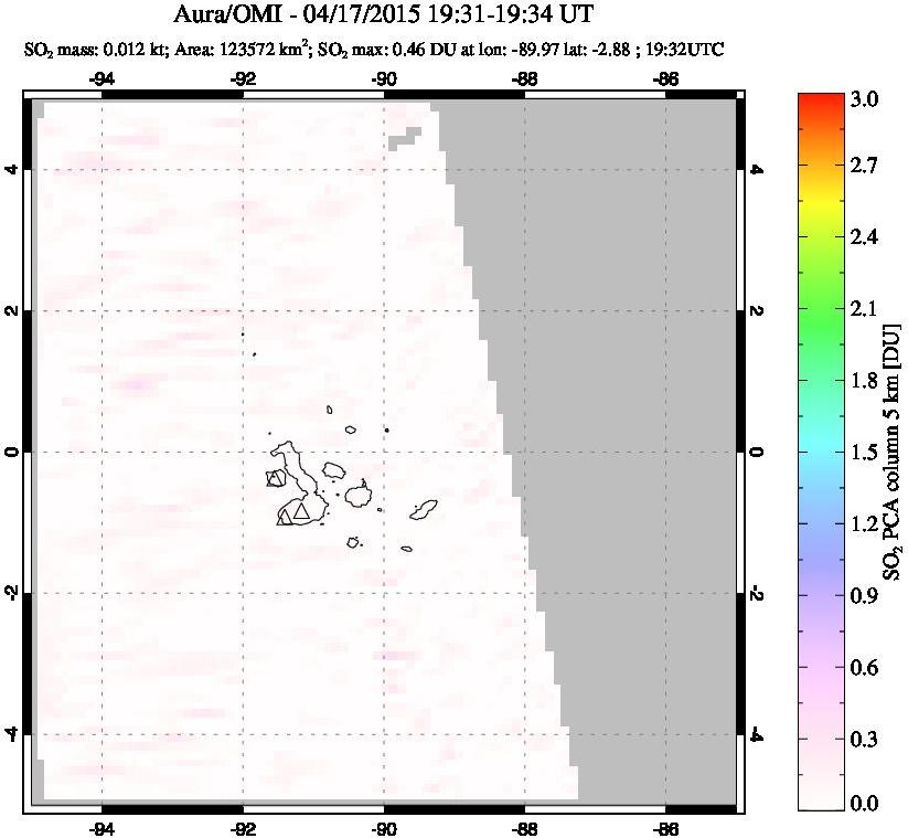 A sulfur dioxide image over Galápagos Islands on Apr 17, 2015.