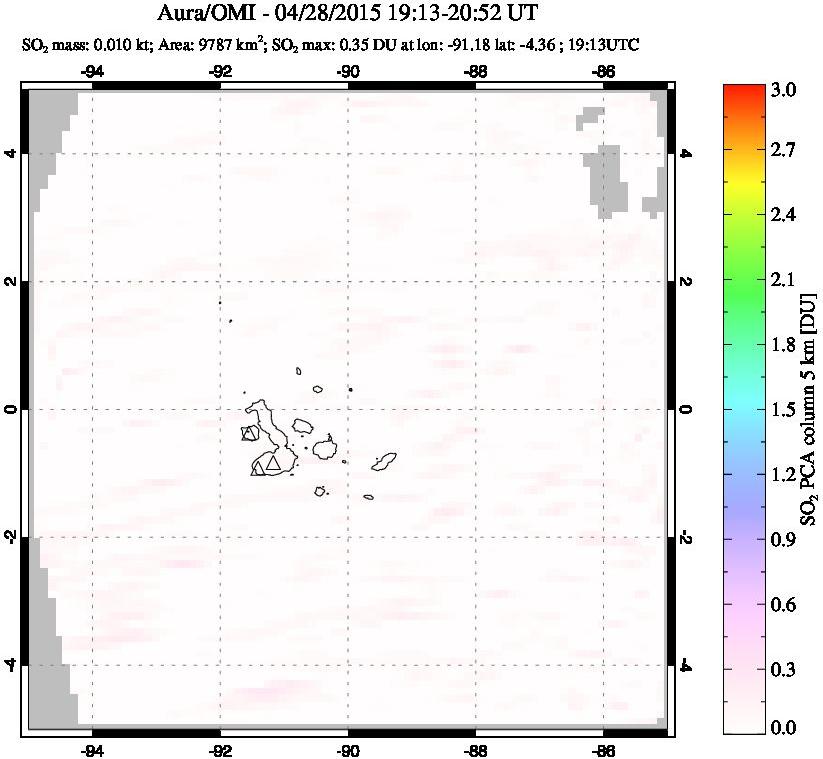 A sulfur dioxide image over Galápagos Islands on Apr 28, 2015.