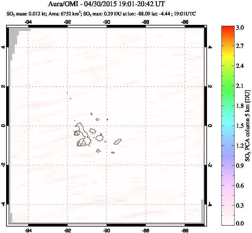 A sulfur dioxide image over Galápagos Islands on Apr 30, 2015.