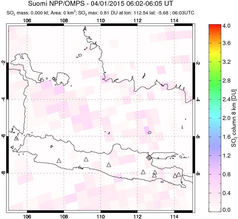 A sulfur dioxide image over Java, Indonesia on Apr 01, 2015.