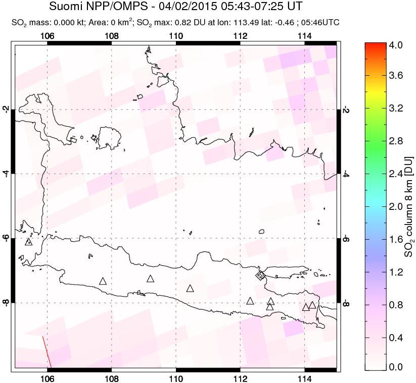 A sulfur dioxide image over Java, Indonesia on Apr 02, 2015.