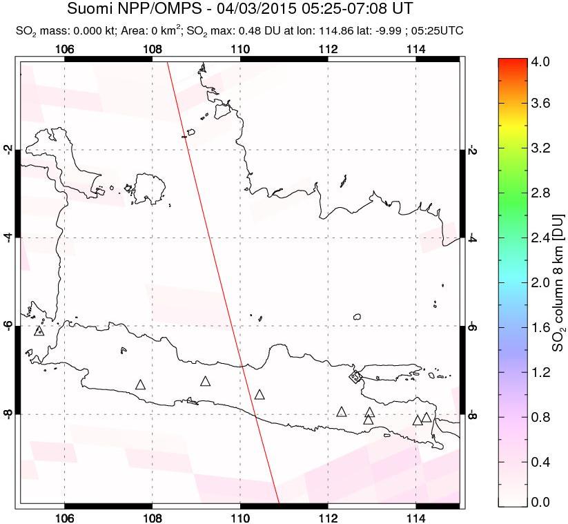 A sulfur dioxide image over Java, Indonesia on Apr 03, 2015.