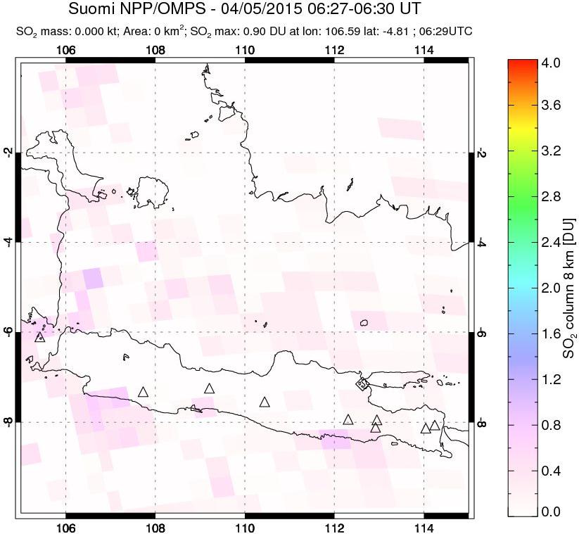 A sulfur dioxide image over Java, Indonesia on Apr 05, 2015.