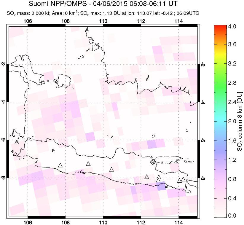 A sulfur dioxide image over Java, Indonesia on Apr 06, 2015.
