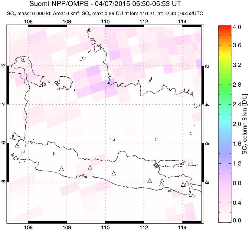 A sulfur dioxide image over Java, Indonesia on Apr 07, 2015.