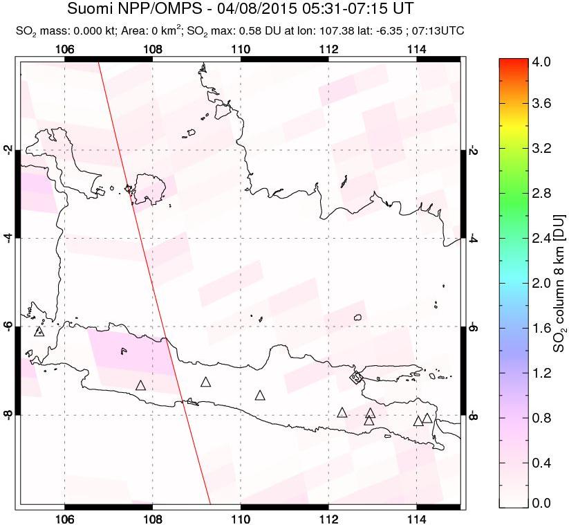 A sulfur dioxide image over Java, Indonesia on Apr 08, 2015.