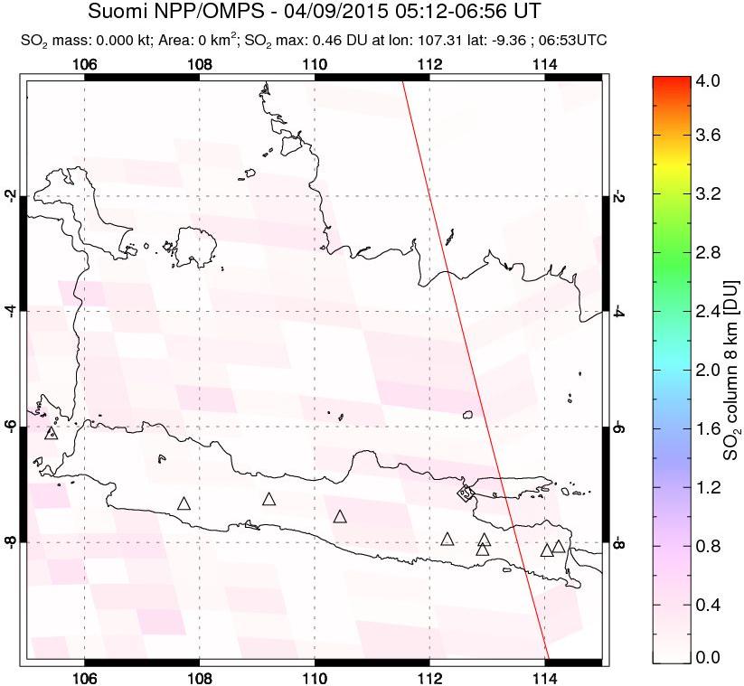 A sulfur dioxide image over Java, Indonesia on Apr 09, 2015.