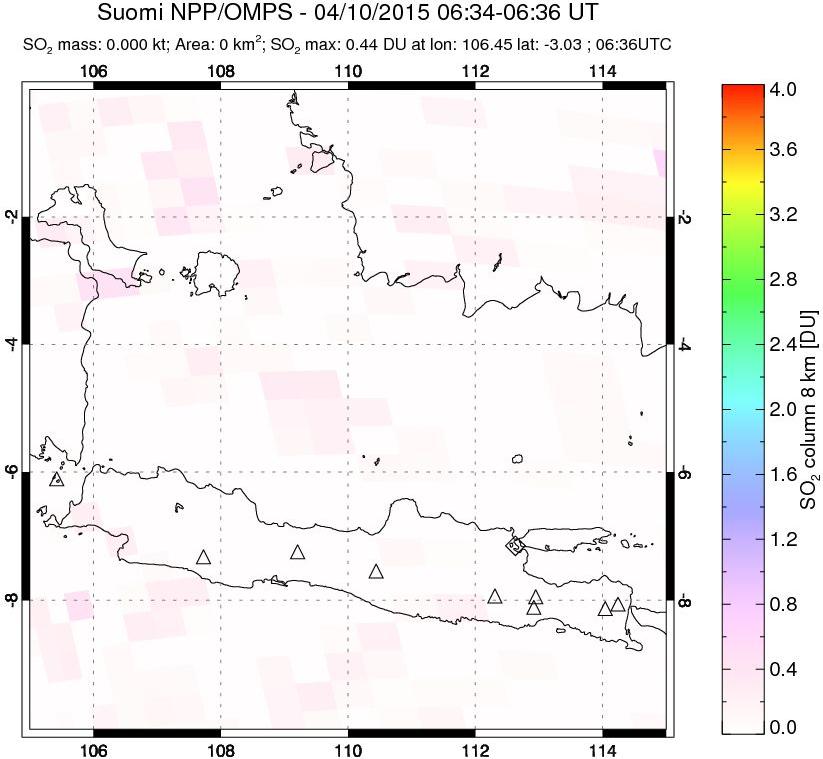A sulfur dioxide image over Java, Indonesia on Apr 10, 2015.