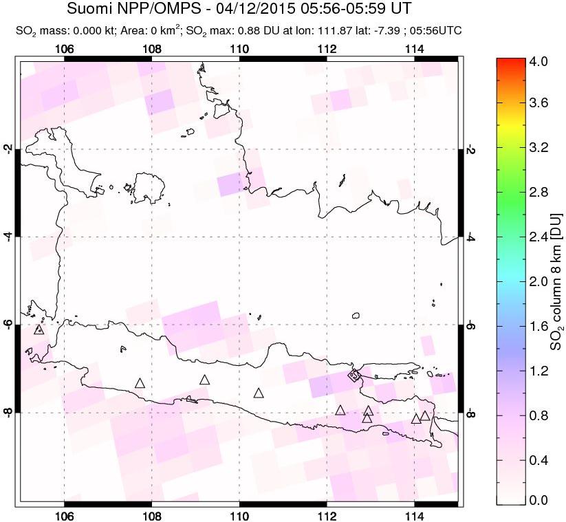 A sulfur dioxide image over Java, Indonesia on Apr 12, 2015.