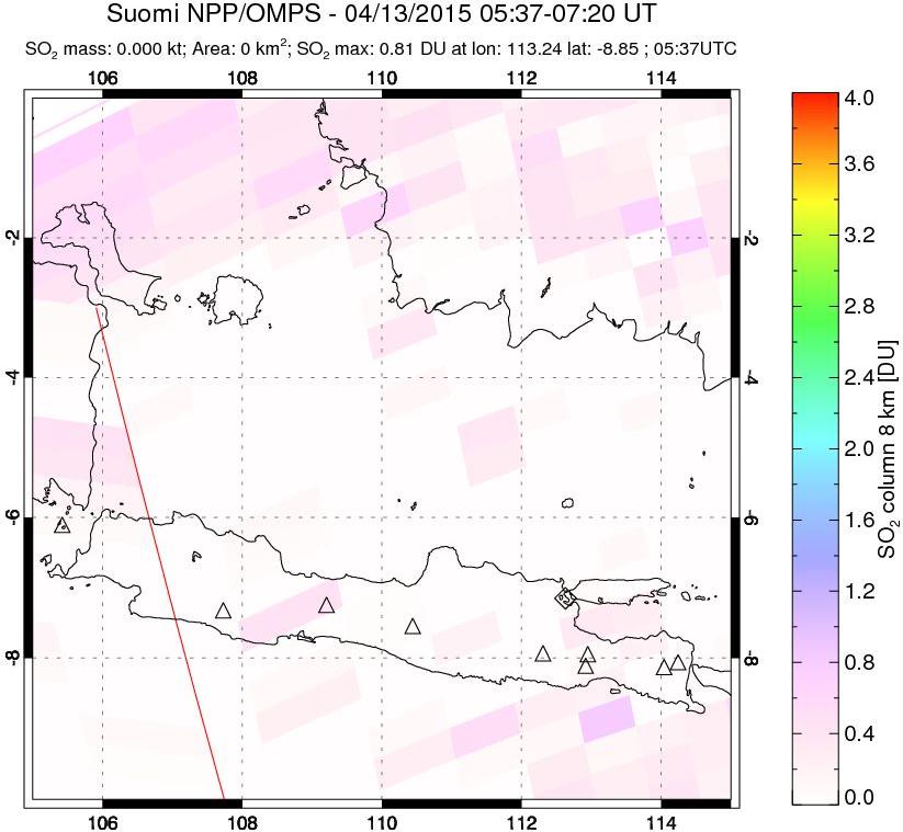 A sulfur dioxide image over Java, Indonesia on Apr 13, 2015.