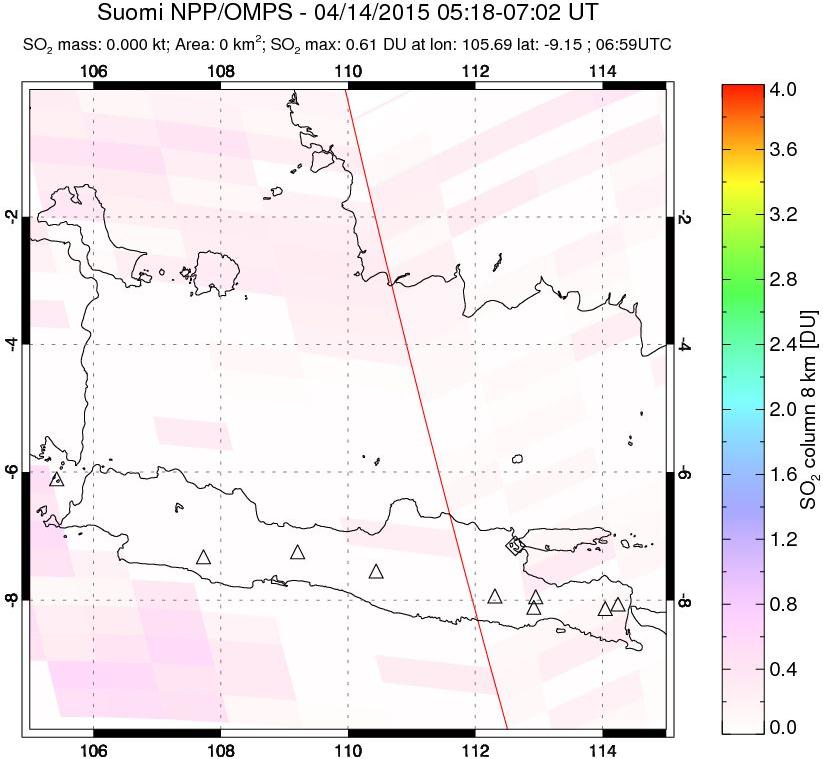 A sulfur dioxide image over Java, Indonesia on Apr 14, 2015.