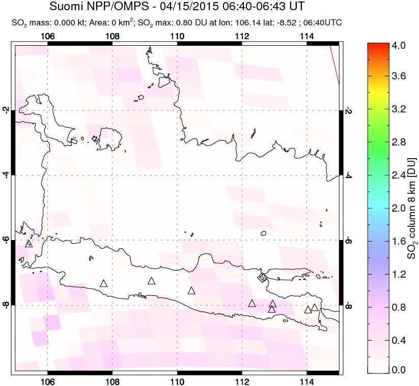 A sulfur dioxide image over Java, Indonesia on Apr 15, 2015.