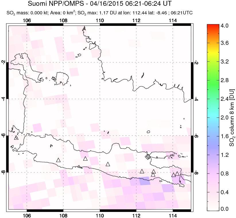 A sulfur dioxide image over Java, Indonesia on Apr 16, 2015.