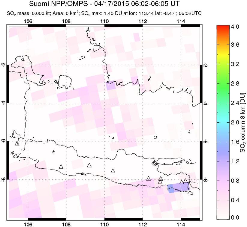 A sulfur dioxide image over Java, Indonesia on Apr 17, 2015.