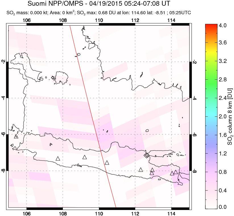A sulfur dioxide image over Java, Indonesia on Apr 19, 2015.