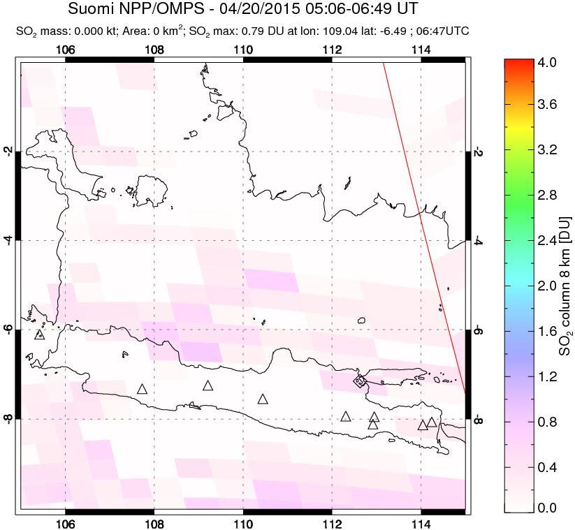 A sulfur dioxide image over Java, Indonesia on Apr 20, 2015.