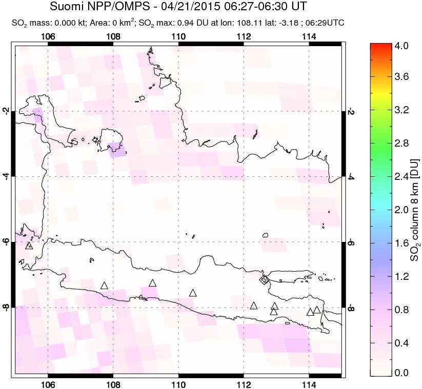 A sulfur dioxide image over Java, Indonesia on Apr 21, 2015.