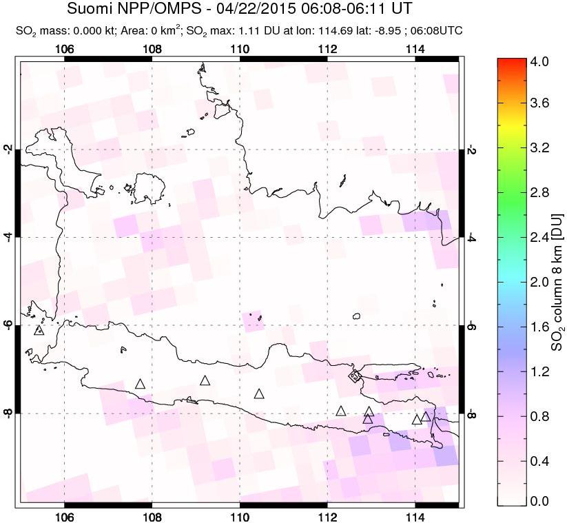 A sulfur dioxide image over Java, Indonesia on Apr 22, 2015.