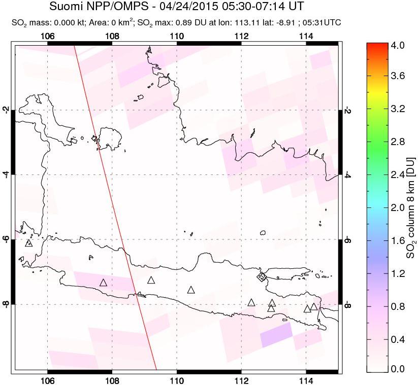 A sulfur dioxide image over Java, Indonesia on Apr 24, 2015.
