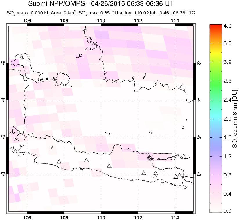 A sulfur dioxide image over Java, Indonesia on Apr 26, 2015.