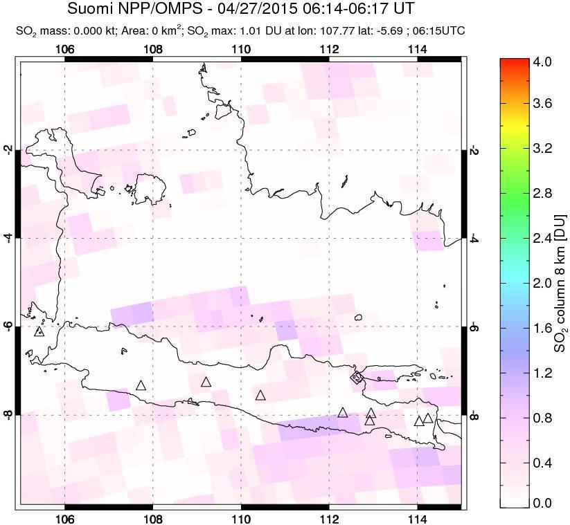A sulfur dioxide image over Java, Indonesia on Apr 27, 2015.