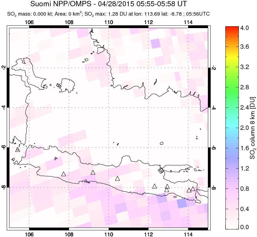 A sulfur dioxide image over Java, Indonesia on Apr 28, 2015.