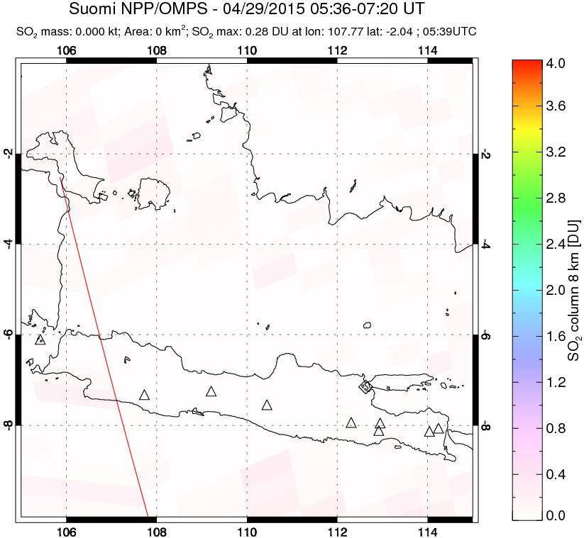A sulfur dioxide image over Java, Indonesia on Apr 29, 2015.