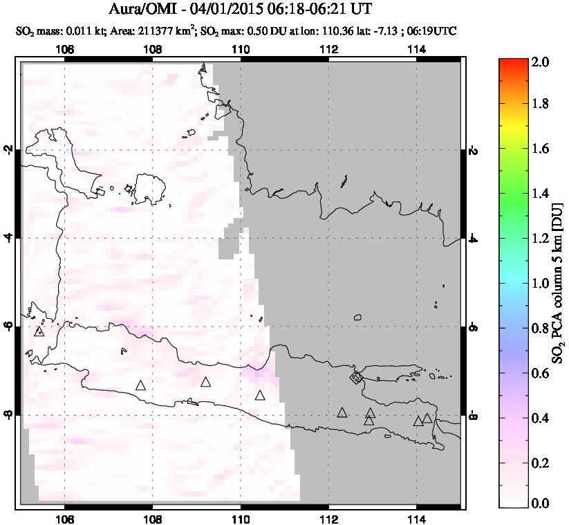A sulfur dioxide image over Java, Indonesia on Apr 01, 2015.
