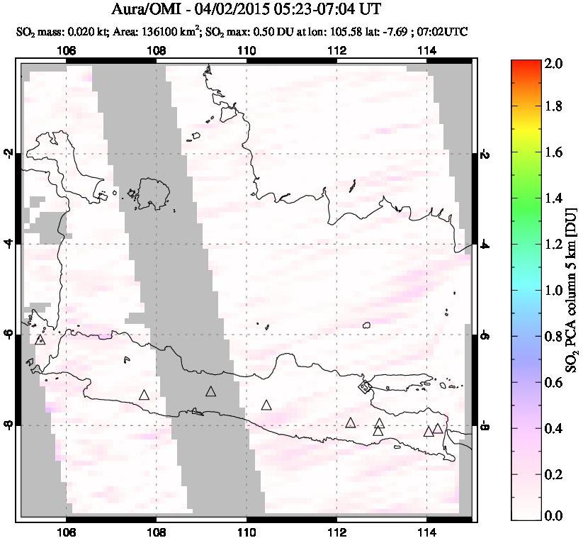 A sulfur dioxide image over Java, Indonesia on Apr 02, 2015.