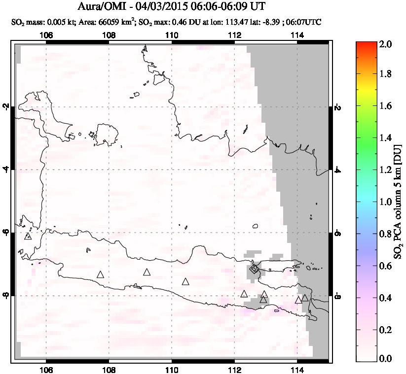 A sulfur dioxide image over Java, Indonesia on Apr 03, 2015.