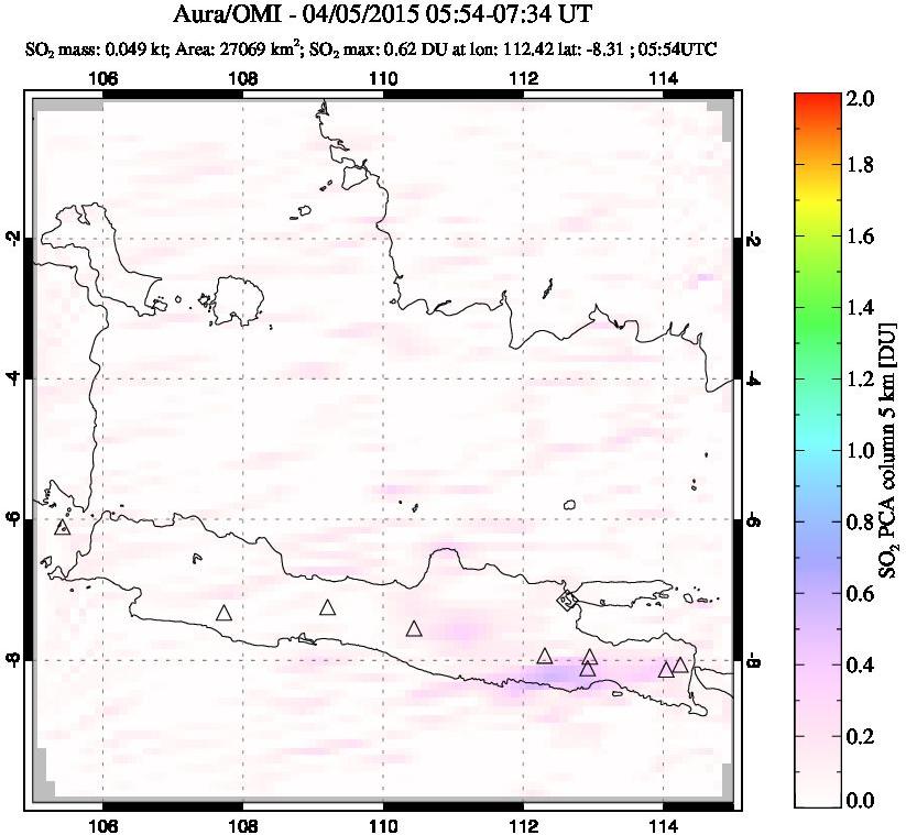 A sulfur dioxide image over Java, Indonesia on Apr 05, 2015.