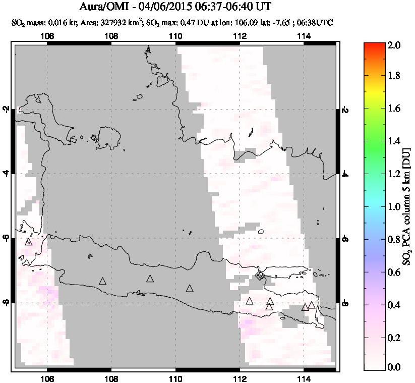 A sulfur dioxide image over Java, Indonesia on Apr 06, 2015.
