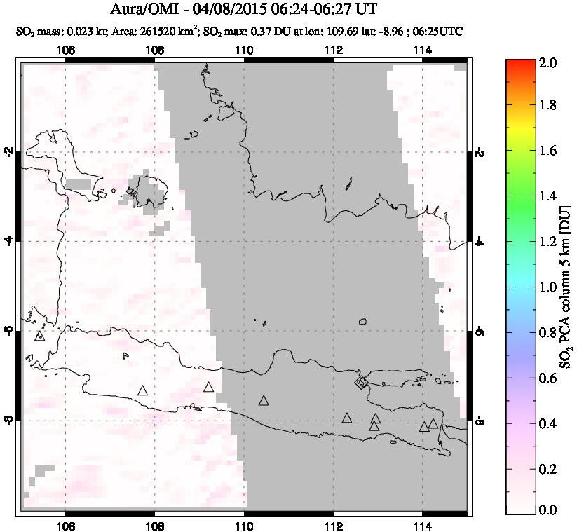 A sulfur dioxide image over Java, Indonesia on Apr 08, 2015.