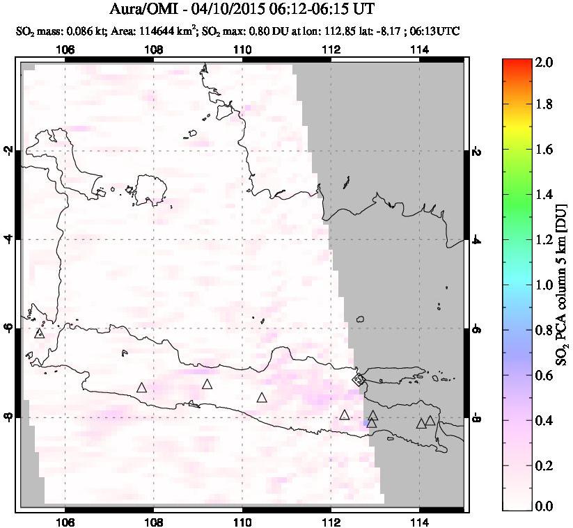 A sulfur dioxide image over Java, Indonesia on Apr 10, 2015.