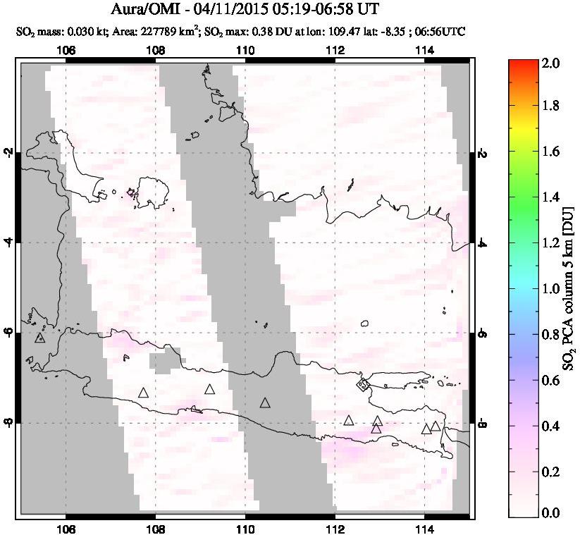 A sulfur dioxide image over Java, Indonesia on Apr 11, 2015.