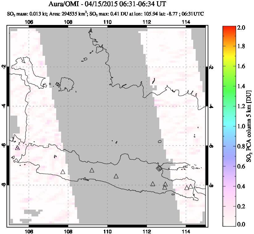 A sulfur dioxide image over Java, Indonesia on Apr 15, 2015.