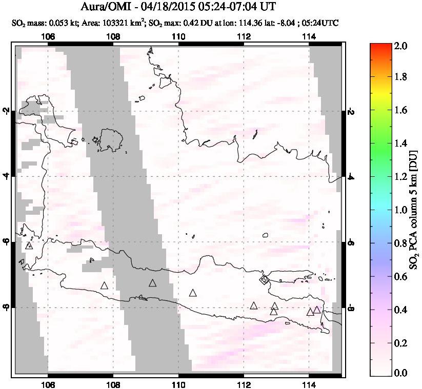 A sulfur dioxide image over Java, Indonesia on Apr 18, 2015.