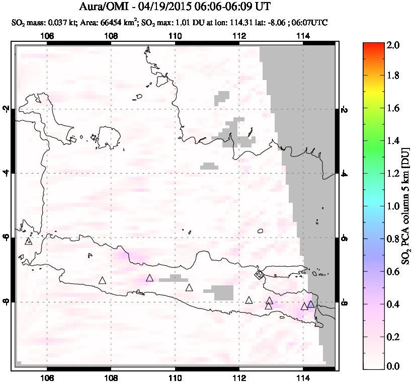 A sulfur dioxide image over Java, Indonesia on Apr 19, 2015.