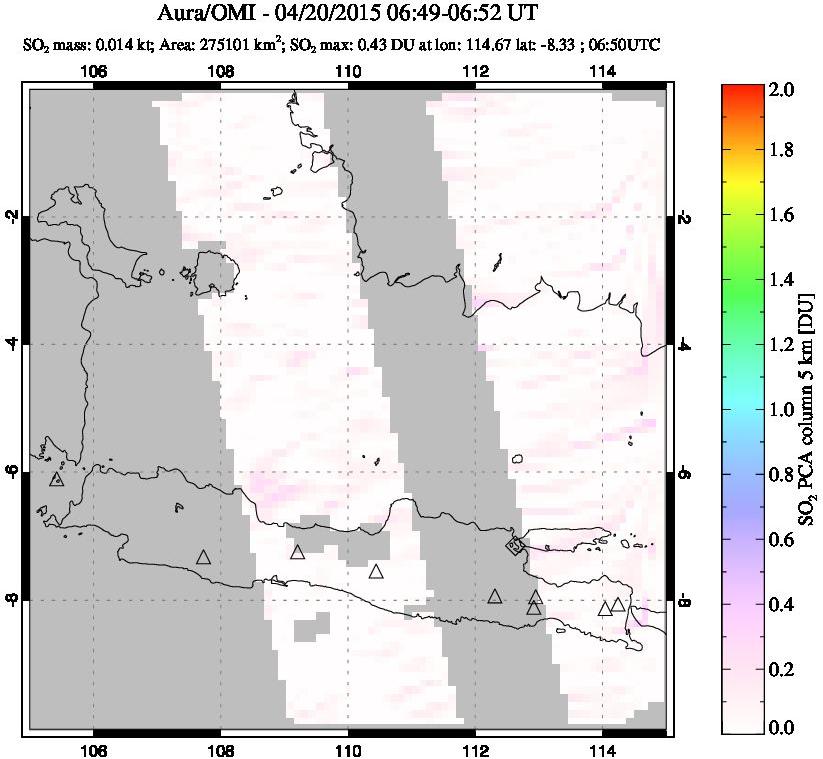 A sulfur dioxide image over Java, Indonesia on Apr 20, 2015.