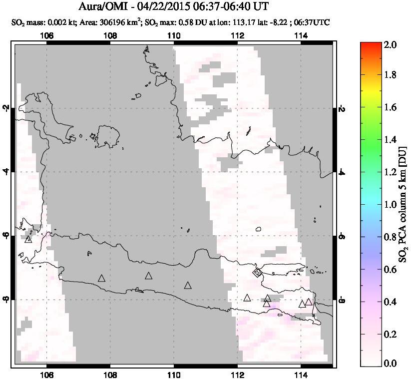 A sulfur dioxide image over Java, Indonesia on Apr 22, 2015.